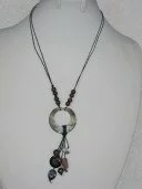 Black Thin Cord, Silver Pendant and Brown Beads 003262