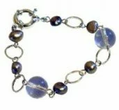 Grey Pearl and Crystal Lifebouy Clasp Bracelet 003934 - Wholesale Freshwater Pearl Jewellery