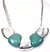 Teal Ceramic and Metal Pieces Snake Chain Necklace 003186